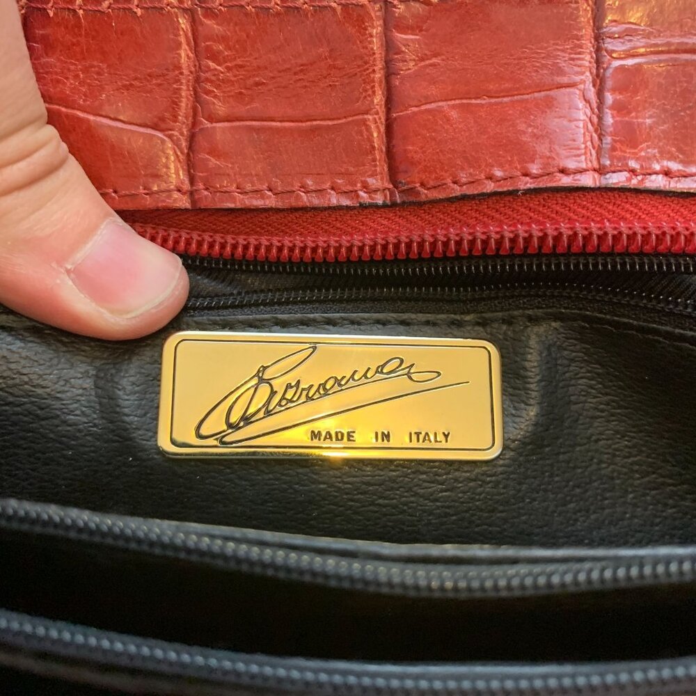 Designer Large Slate Red Crocodile Satchel Bag Made in Italy
